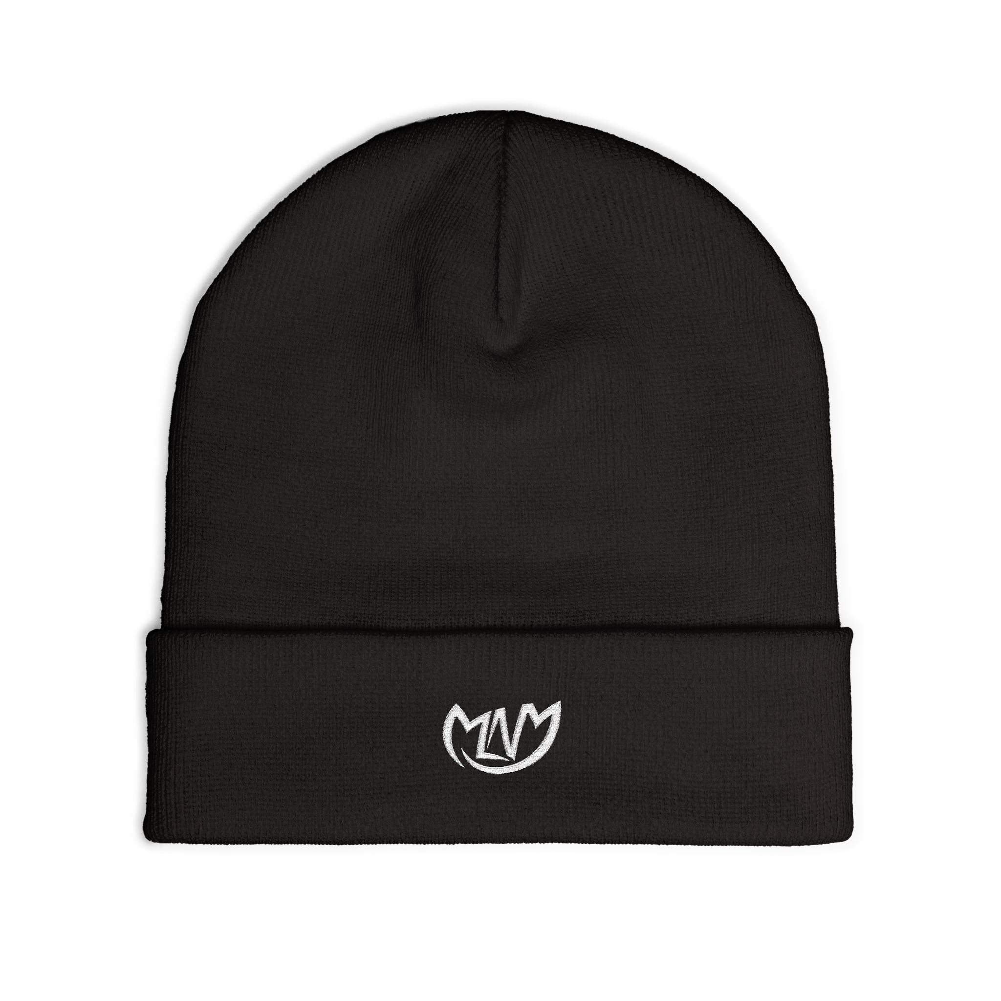 Melony Black Knit Beanie (Embroidery)